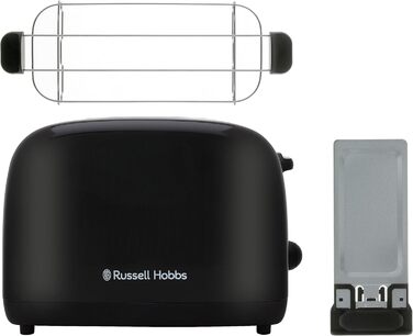 Тостер Russell Hobbs Colours Plus Edelstahl на 2 тости, чорний - з підставкою для булочок, 6 режимів підсмажування, розморожування, функція Lift & Look, 1600 Вт