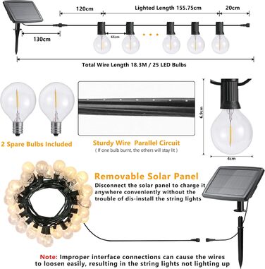 Сонячна гірлянда Joomer 7.5м LED для вулиці, 8 режимів, тепле біле світло, мотузка, 25 лампочок, для саду, балкону, весілля