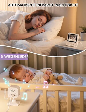 Радіоняня з камерою OBVHNUA 720P IPS: відеоняня без Wi-Fi, акумулятор 2000mAh, нічна зйомка, датчик температури, двосторонній зв'язок, колискові, режим VOX, екран 2.8