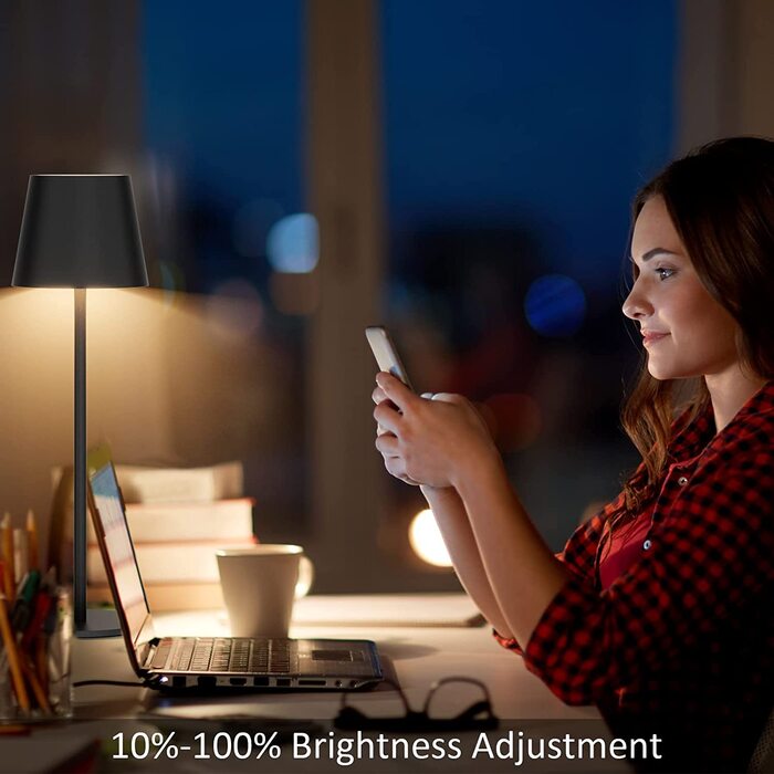 K-Bright LED акумуляторна настільна лампа, димована, бездротова, тепле світло 3000K+RGB, USB-C, алюміній, IP54, чорна, 2 шт.