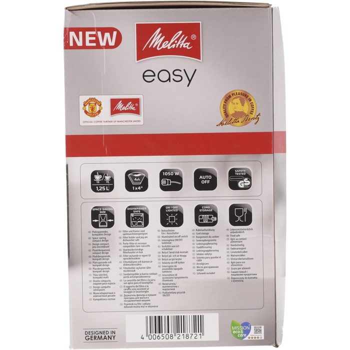 Кавоварка Melitta Easy з фільтром, скляною колбою, антикрапельною системою, на 10 чашок, біла