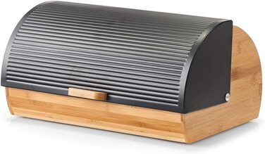 Хлібниця Zeller 25365, бамбук і метал, чорна, 39x27x19 см, стильна коробка для зберігання хліба, харчова безпека