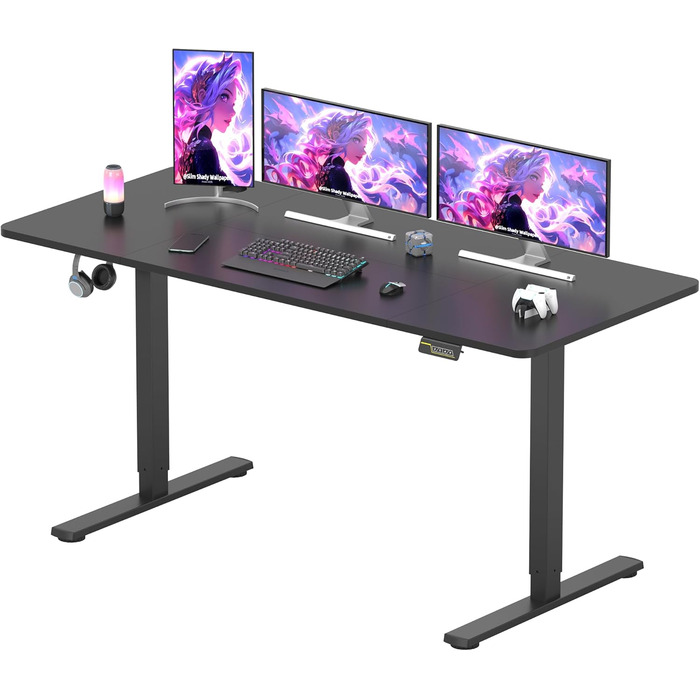 SANODESK електричний стіл для геймінгу, 160x60 см, регульована висота, пам'ять, гачок, чорний