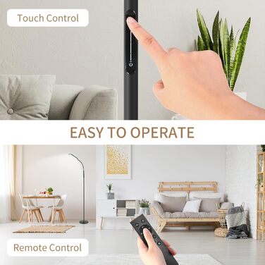 Торшер BBHome LED 10Вт з димером, 4 кольорові температури, сенсорне та дистанційне керування, таймер 1 год, чорний, для вітальні, спальні, офісу