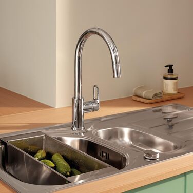Змішувач кухонний GROHE StartLoop з висувним душем, поворотний на 360°, економний, хром (30556000)