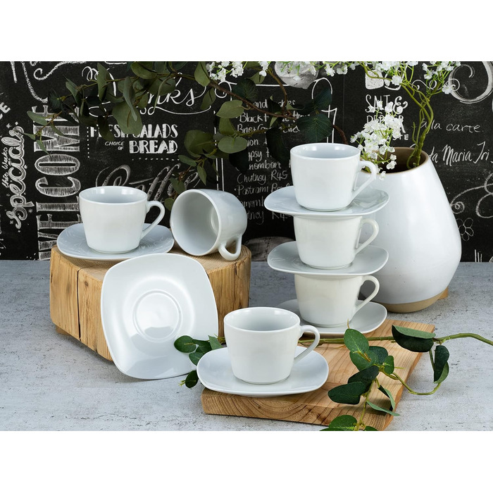 Набір кавових чашок CreaTable Square Weiss, 12 шт, 200 мл, білий фарфор