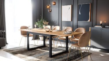 Розсувний обідній стіл NEWROOM Vincent.eleven 200-240x90 см, антрацит, дика дубова плита, вінтажний індустріальний стиль