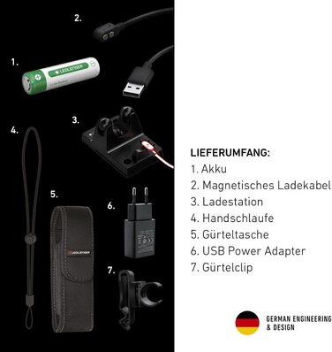 Ліхтарик Ledlenser P7R Work, LED, акумуляторний, 900 люмен, IP68, 21700 Li-ion, фокусування, висока CRI, USB-магнітна зарядка, дальність 240 м, станція зарядки