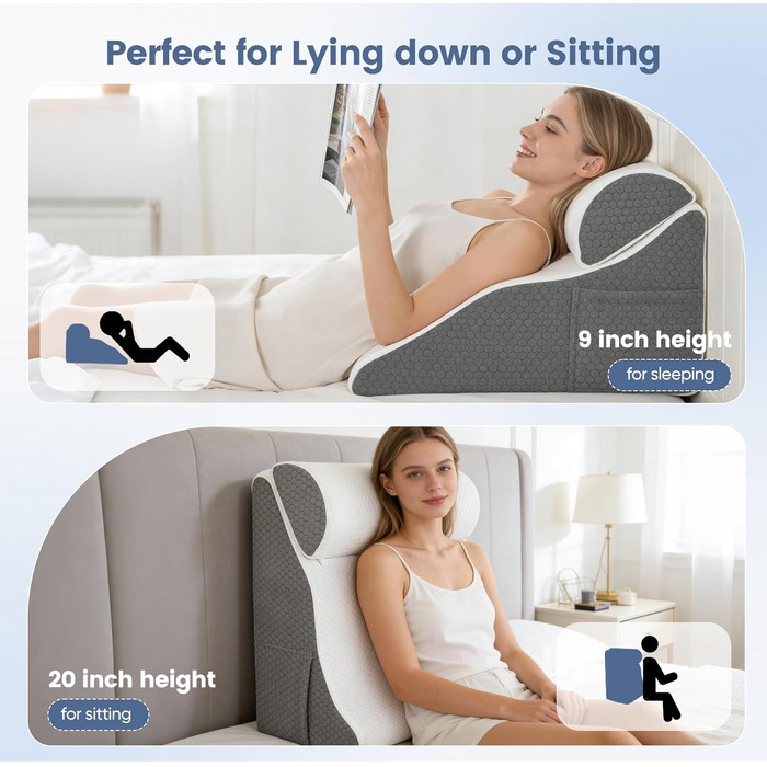 Подушка для читання в ліжку та на дивані з піною Memory Foam, ергономічна спинка, регульована клиноподібна подушка для підтримки спини під час відпочинку, ігор, читання або перегляду телевізора