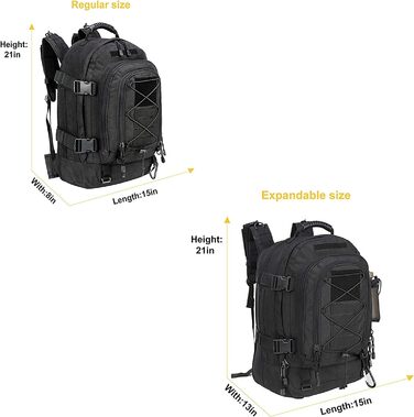 Тактичний армійський рюкзак Prof Army 40-64 л чорний MOLLE для туризму, полювання, кемпінгу