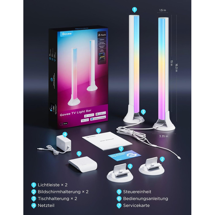 Розумна підсвітка для телевізора Govee RGBWIC TV Light Bars, WiFi LED-стрічка для ТВ від 45 до 70 дюймів