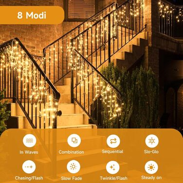 Світлодіодна гірлянда-дождик WOWDSGN (бурульки) для вулиці, 35м, 1540 LED, теплий білий колір, 8 режимів, таймер, водонепроникна IP44, для даху та тераси