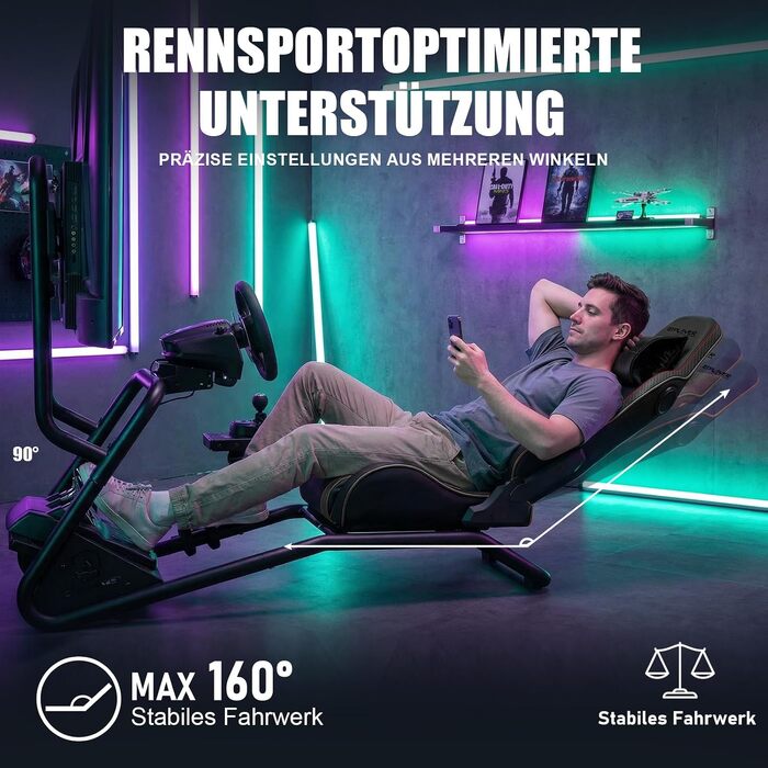 Ігровий симулятор GTPLAYER Simulator Cockpit: стійка для керма з 3D-стереодинаміками, тримачем для монітора, педалей та важеля КПП, регульована, чорна