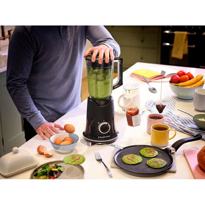 Стаціонарний блендер Russell Hobbs Smoothie Maker 27121-56, скляна чаша 1.5л, 850 Вт, 2 швидкості та імпульсний режим, Matte Charcoal