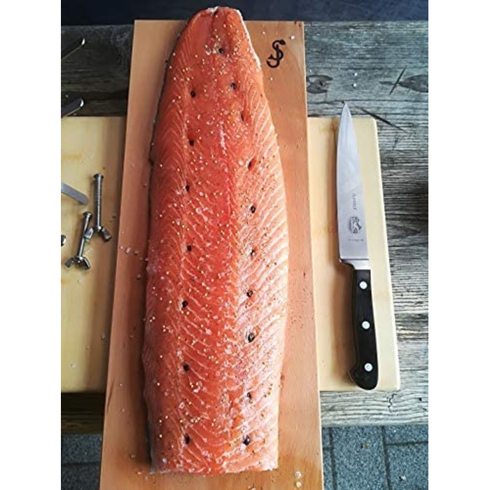 Дошка для приготування лосося Flammlachs з бука, широка, для вогнища та жаровні, з надійним тримачем з нержавіючої сталі, безпечна для копчення