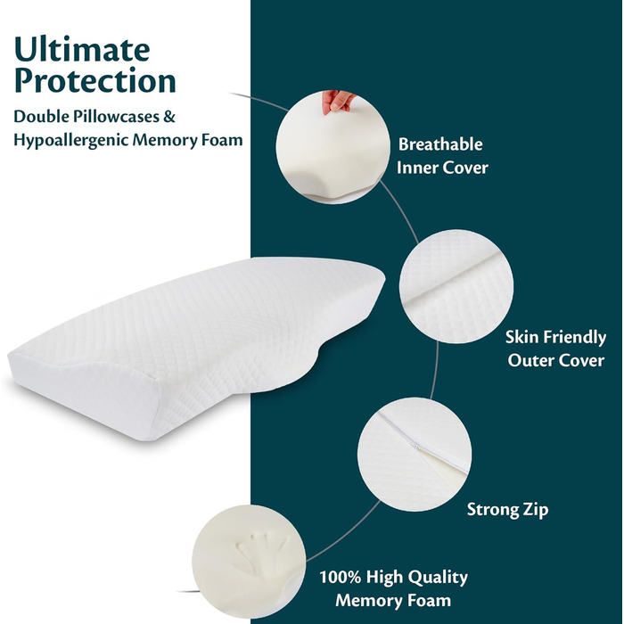 Ортопедична подушка для сну з піни Memory Foam з регульованою висотою, підтримка шиї, антихрап, знімний поліестеровий чохол