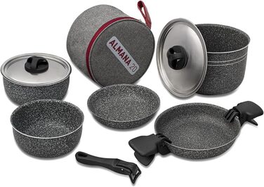 Алюмінієвий набір казанків для кемпінгу Almana 20, 10 предметів, гранітно-сірий