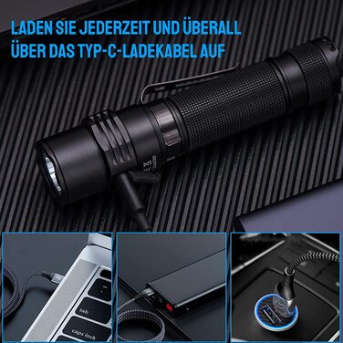 LED ліхтар Trustfire T11R, надяскравий 1800 люмен, USB-зарядка, 5 режимів, тактичний, водонепроникний IP68, для кемпінгу, туризму, екстрених ситуацій, чорний