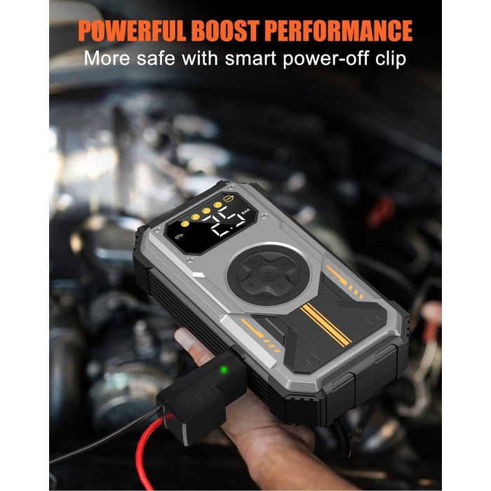 Powerbank для автомобіля Starthilfe: 6000A, 12V, компресор 150 PSI, LED, LCD, для бензинових та дизельних двигунів (до 7.5L/6L), сріблястий