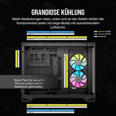 Корпус для ПК CORSAIR iCUE Link 2500X RGB, загартоване скло, mATX, Mid-Tower, подвійна камера, 2 вентилятори RX120 RGB у комплекті, широка сумісність з охолодженням, плата з реверсивним підключенням