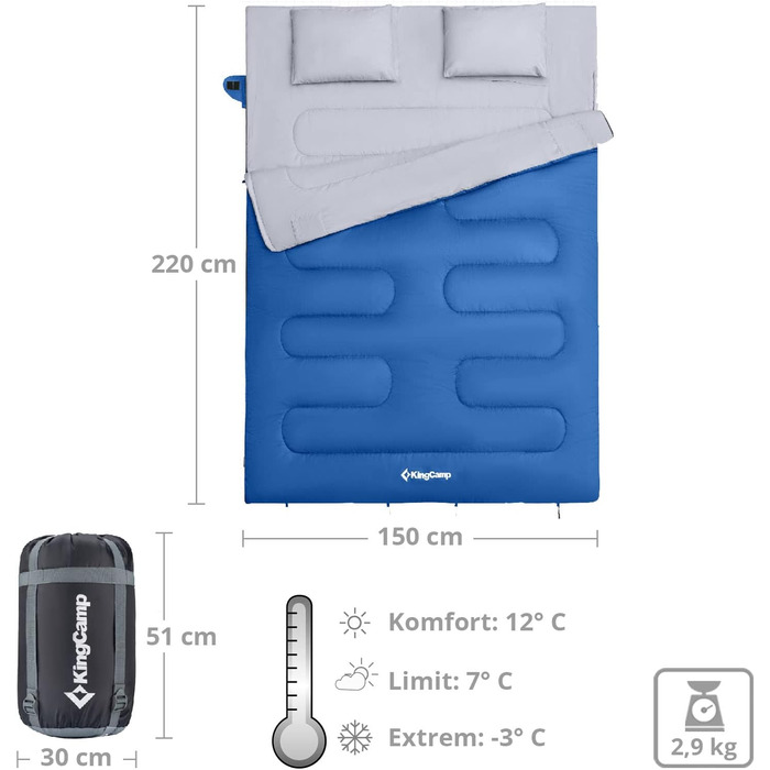 Двомісний туристичний спальний мішок KingCamp Oxygen 250D XL, до -3°C