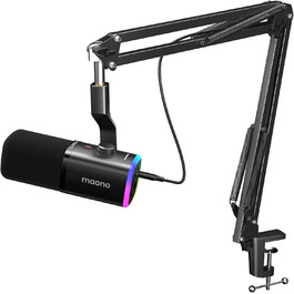 Динамічний мікрофон MAONO XLR/USB з кріпленням, кнопкою вимкнення звуку, регулятором гейну, для подкастів, стрімінгу, ігор, запису, YouTube, сумісний з ПК, PS4/5, Mac, модель PD100XS