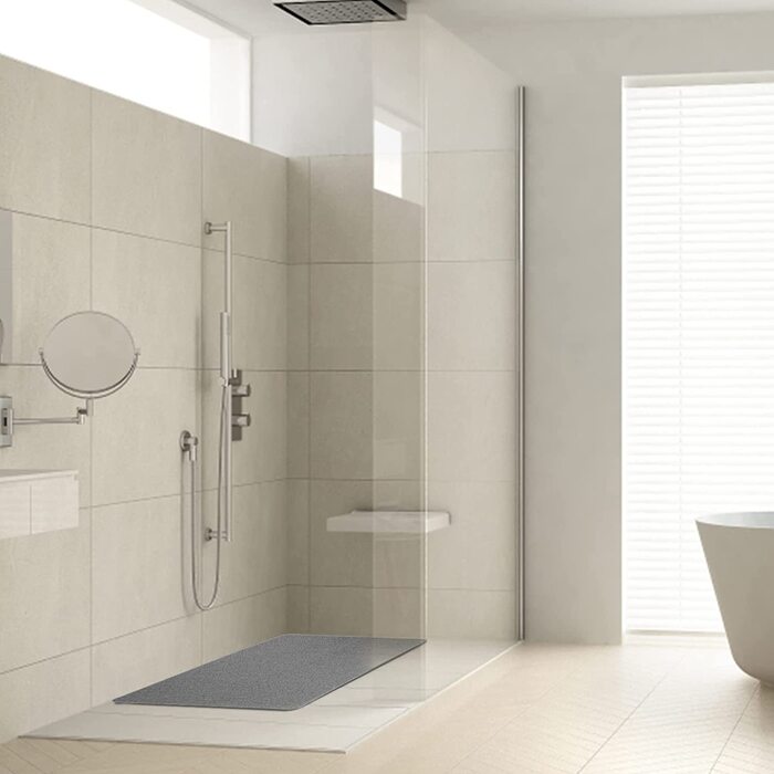 Протиковзкий душовий килимок LY4U 50x80 см, м'який лофа, антигрибковий, ПВХ, для ванної та душової кабіни, сірий