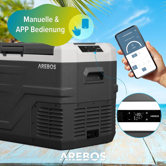 Автомобільний компресор-холодильник Arebos 35л з Wi-Fi та USB: електрохолодильник для авто, кемпінгу, вантажівки (-20°C, 12/24V/230V)