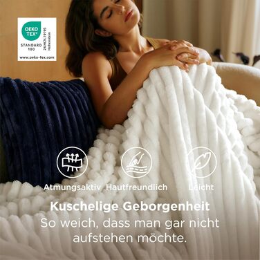 BEDSURE Плед-деко для дому - теплий вовняний та флісовий плед, ковдра на диван, великий грубий плед, ідеальний подарунок на День святого Валентина, 150 x 200 см, білий вовна