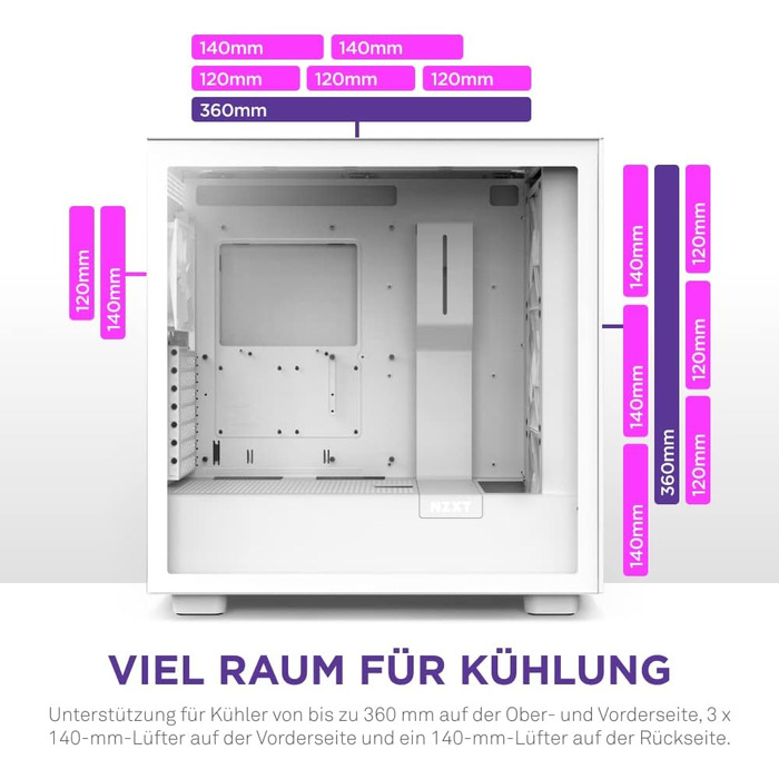 Корпус для ПК NZXT H7 Flow RGB білий, ATX Mid-Tower, з USB-C, сітчаста передня панель, загартоване скло, 3 вентилятори F-Series 140мм RGB, підтримка водяного охолодження