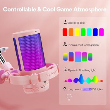 Ігровий мікрофон MAONO GamerWave DGM20S рожевий з шумопоглинанням, RGB-підсвічуванням, для ПК, стрімінгу, подкастів, YouTube, Twitch, Discord, PS5/4