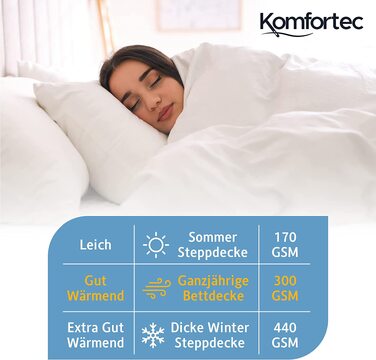 Зимова ковдра Komfortec 240x220 см, тепла гіпоалергенна ковдра для сну, біла, щільність 440 г/м²