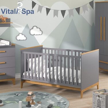 Дитяче ліжечко VitaliSpa Malia, сірий/дуб, 70x140 см, без матраца