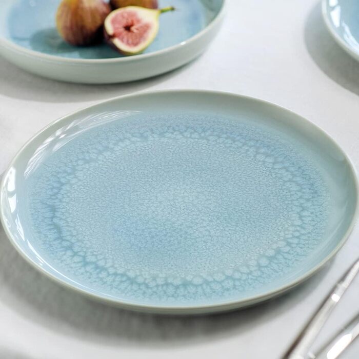 Сервіз столовий Villeroy & Boch Crafted Blueberry, 12 предметів, тарілки для основних страв 25,9 см та супу 21,9 см, реактивна глазур, преміум порцеляна, бірюзовий