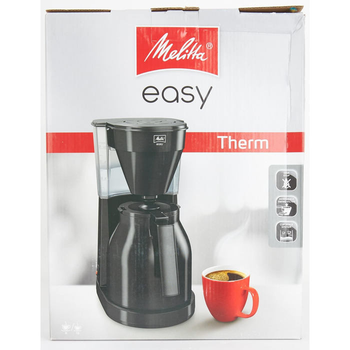 Кавоварка Melitta Easy Therm з термокувшином, фільтраційна, до 8 чашок, чорна, з функцією захисту від капання