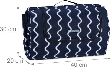 Пікнік килимок Relaxdays XXL 200x300 см, флісовий, водонепроникний, теплоізольований, з ручкою для перенесення, темно-синій/білий