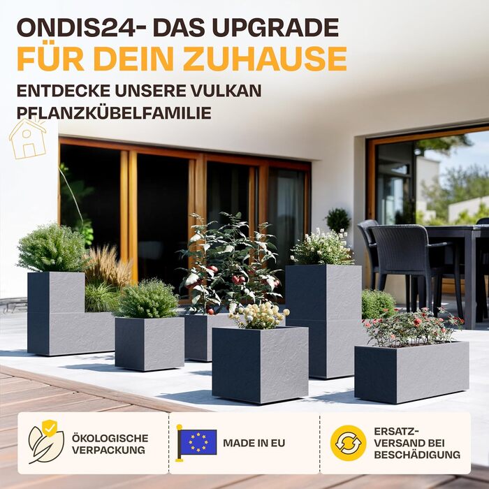 Плантатор Ondis24 Vulkan, 57л, прямокутний, з водосховищем, для балкона/тераси, антрацит