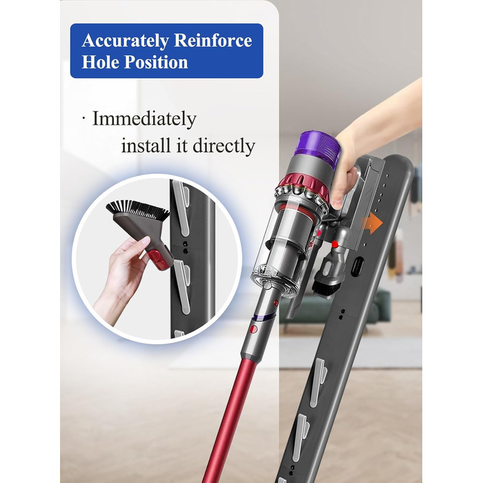Підставка для пилососа Dyson Gen5 V16 V15 V12 V11 V10 V8 V7 V6 — металевий тримач без свердління, 4 гачки для аксесуарів, темно-сірий