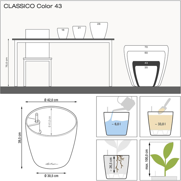 Горщик для квітів LECHUZA CLASSICO Color 35 Sandbraun (43.5x43.5x39.5 см)