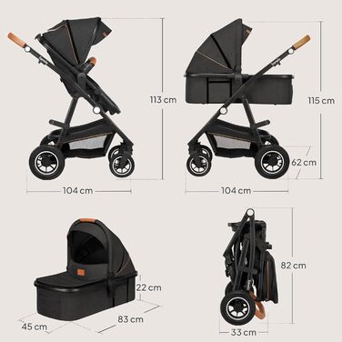Комплект Lionelo Amber 3-в-1: коляска, ванночка для новонароджених, автокрісло i-Size, чорний