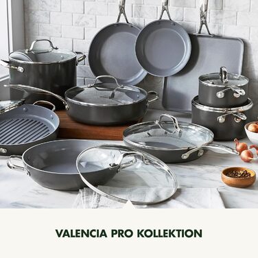 Набір сковорідок GreenPan Valencia Pro з антипригарним покриттям Hartelox, 20 см та 26 см, не містить PFAS, з нержавіючою ручкою, для індукційних плит, можна мити в посудомийній машині та використовувати в духовці, сірий колір