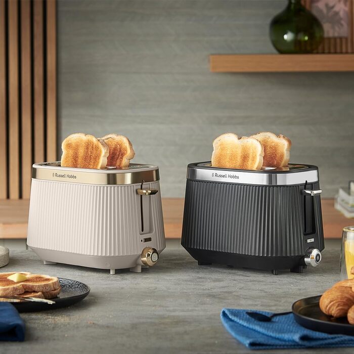 Тостер Russell Hobbs Brontë Stone 26761-56 (2 тости, чорний) з 6 режимами, підігрівом, розморожуванням та підйомним механізмом