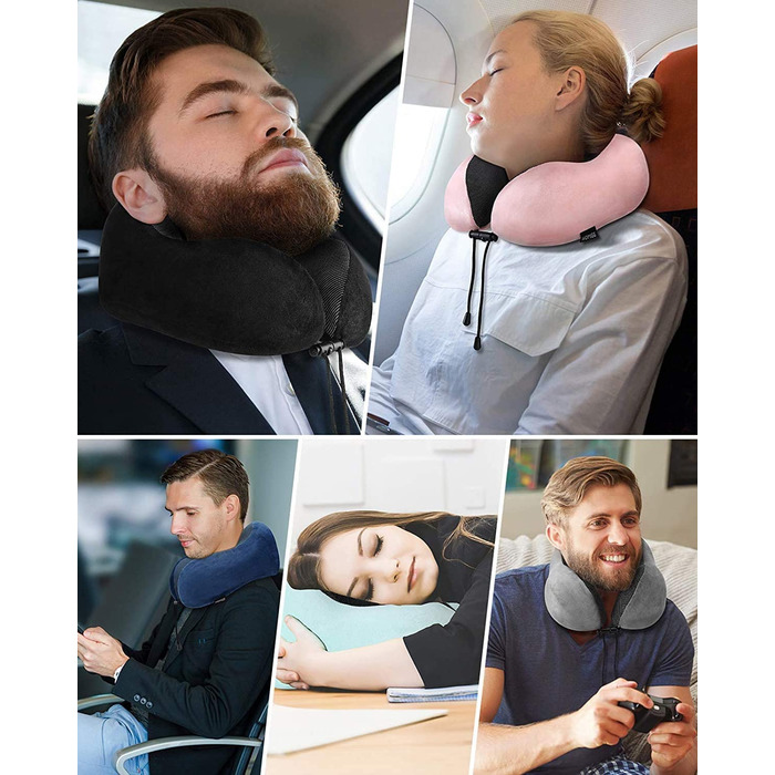 Подушка для шиї HOMIEE, подушка для подорожей, автомобіль, memory foam, ортопедична, для сну, офісу, подорожей (сіра)