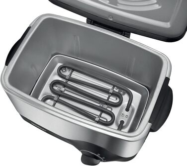 Фритюрниця Unold 58615, компактна, 1200 Вт, 1,5 л, нержавіюча сталь, чорна, з активованим вугільним фільтром, теплоізольований корпус