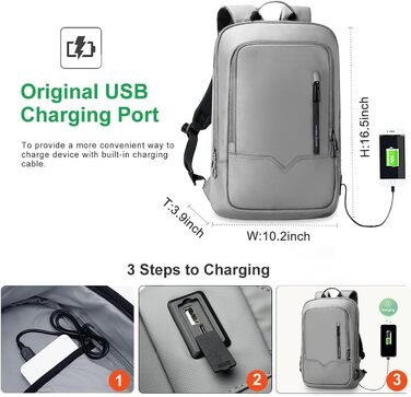 Чоловічий рюкзак для ноутбука 15,6'' з USB, водонепроникний, для школи, роботи, подорожей, біло-сірий