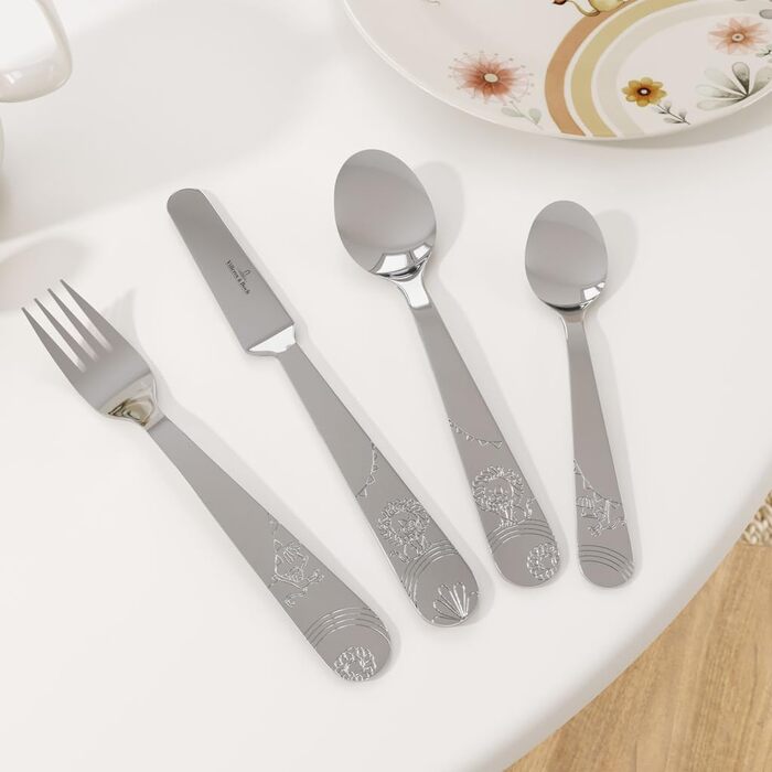 Дитячий набір столових приборів Villeroy & Boch Boho Kids 'Roar like a lion' (4 шт.) з нержавіючої сталі, сріблястий/платиновий, придатний для миття в посудомийній машині