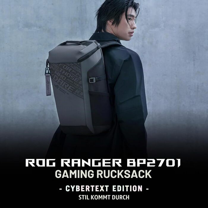Ігровий рюкзак ASUS ROG Ranger BP2701 Cybertext Edition для ноутбуків до 18 дюймів, 24Л, водовідштовхувальний, Cybertext Grey
