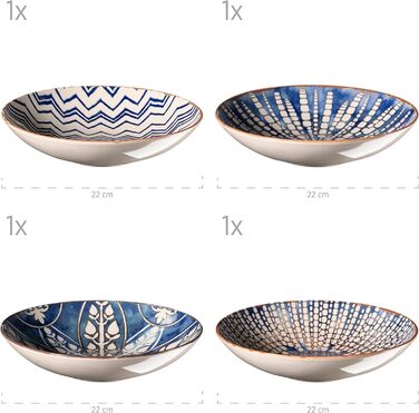 Сервіз обідній MÄSER Iberico Blue, 12 предметів, для 4 осіб, марокканський стиль, білі та сині тарілки зі візерунками, кам'яний посуд