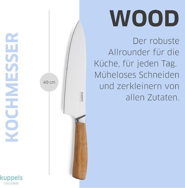 Набір кухонних ножів Kuppels WOOD з підставкою з дерева акації, загартована сталь, 3 предмети