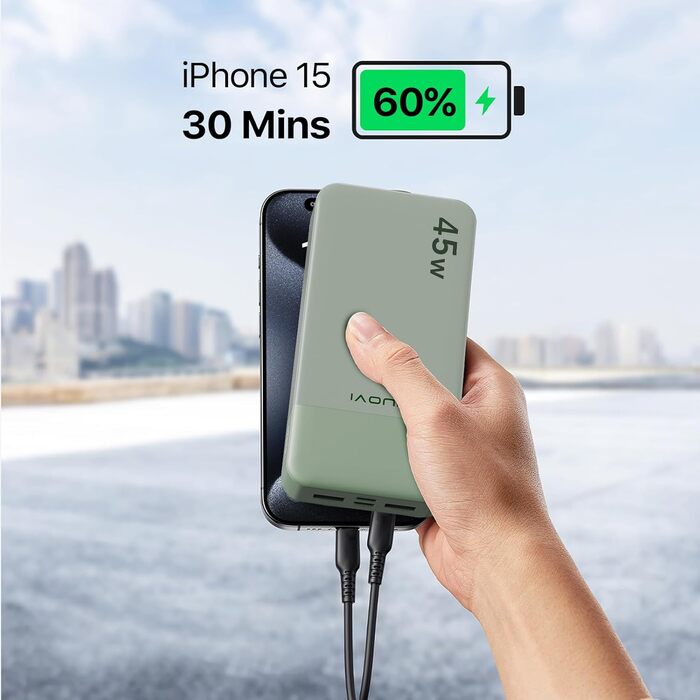 Power Bank JUOVI J2621, 20000mAh, 45W, для Switch, MacBook, iPhone, Samsung, Steam Deck, зелений